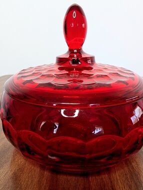 Vintage Ruby Red Georgian Pattern by Viking Glass Candy Dish With Lid